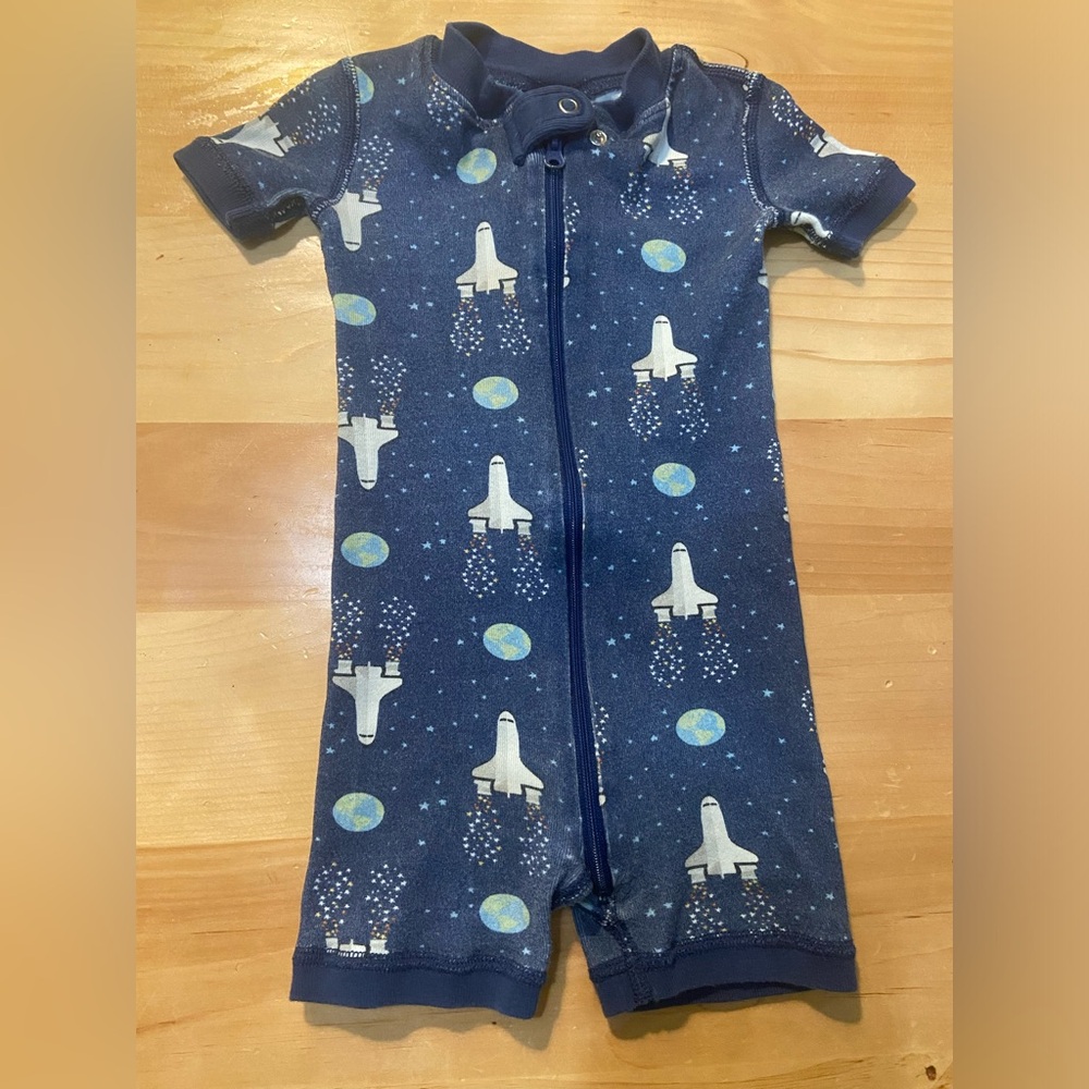 Hanna Andersson blue space theme zip pajamas